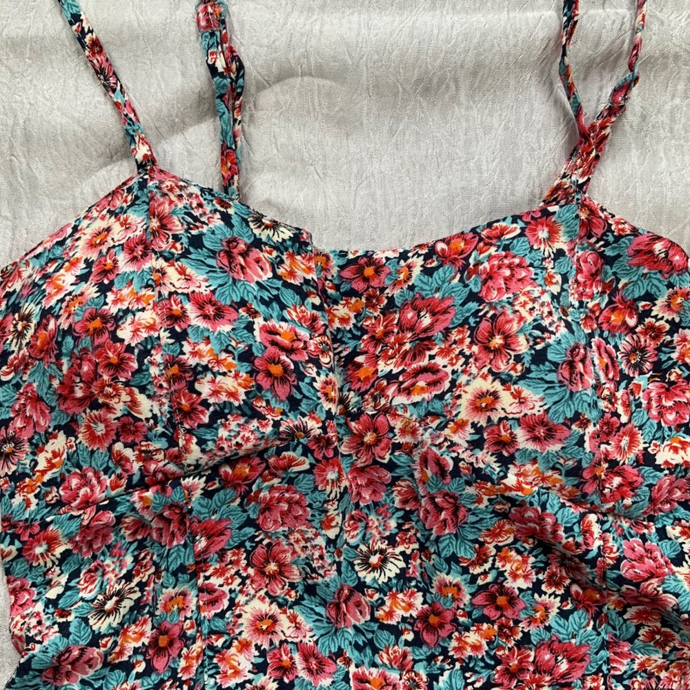 New Look Floral Smocked Back Sundress with Braided Belt M Cottagecore Boho Retro - Picture 8 of 14